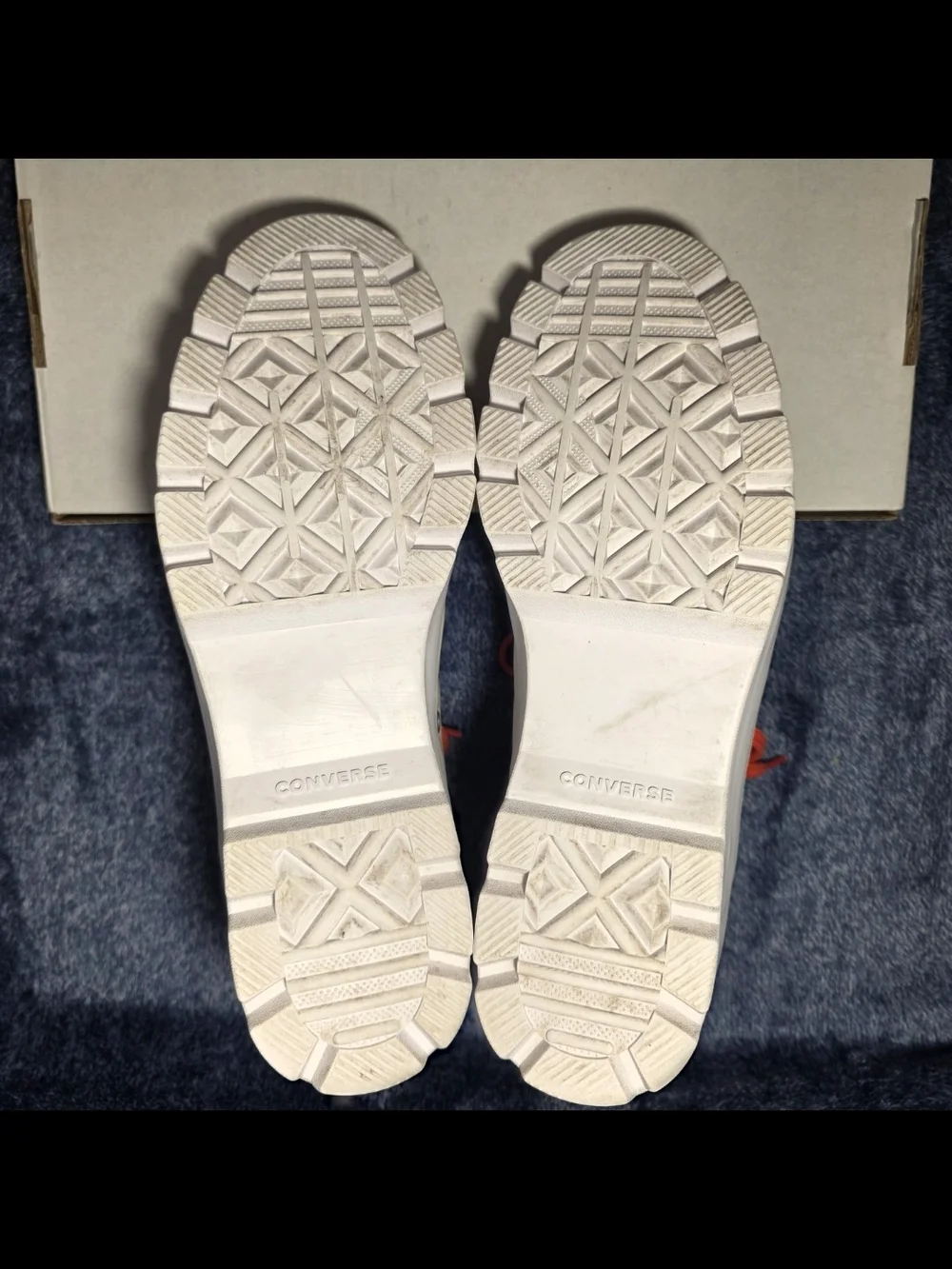 Converse Leather Lugged Winter High-Top Sneakers in Cream with Orange Laces - Picture 6 of 7